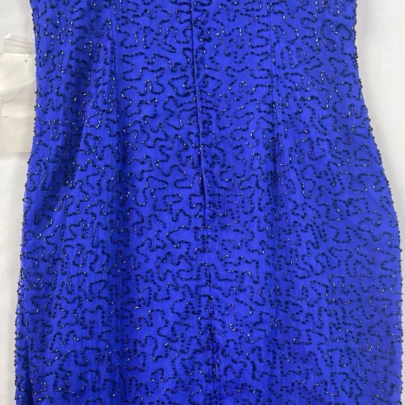 NWT Shalimar Silk Beaded Gown Med Blue Dress Evening Glam Artsy Elegant Maxi 90s